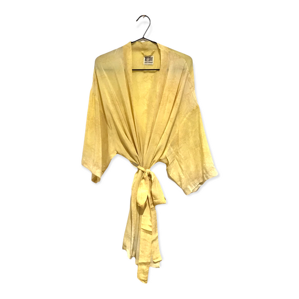 Kort unika silke-kimono (lys gul)